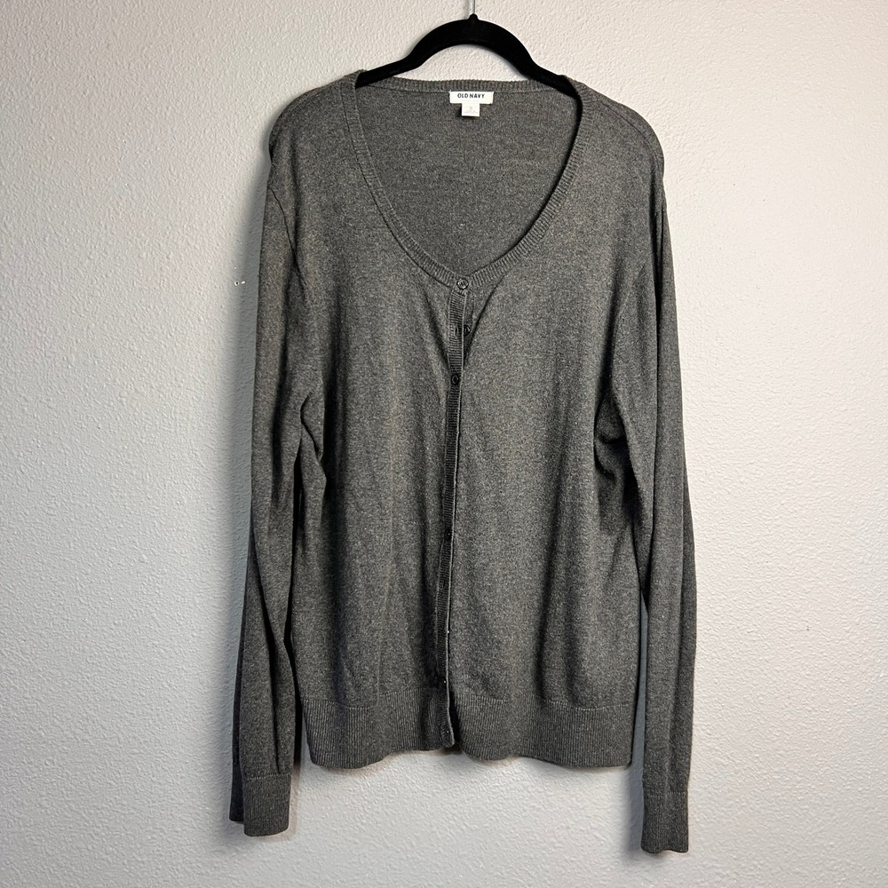Old Navy Cozy XL Gray V-Neck Academia Button Front Knit Cardigan Sweater Classic